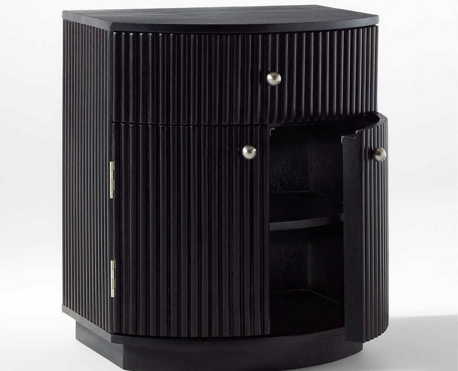 Rome Wooden Fluted Bedside Table Two and One Drawer Furniselan Black Finish