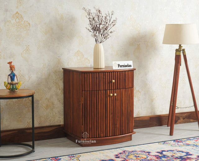 Rome Wooden Bedside Table Two and One Drawer Furniselan Brown Finish