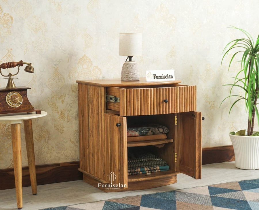 Rome Wooden Bedside Table Two and One Drawer Furniselan Natural Finish