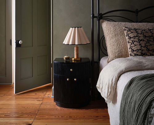 Rome Wooden Fluted Bedside Table Two and One Drawer Furniselan Black Finish
