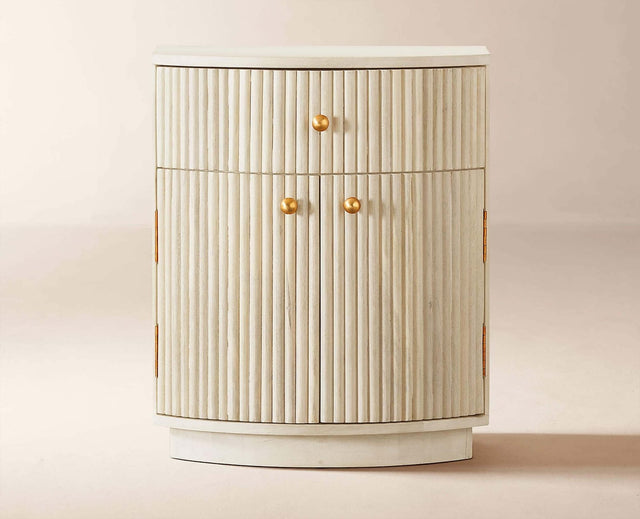 Rome Wooden Fluted Bedside Table Two and One Drawer Furniselan Frosty White