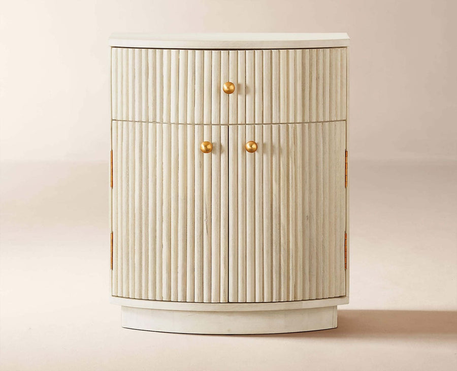 Rome Wooden Fluted Bedside Table Two and One Drawer Furniselan Frosty White