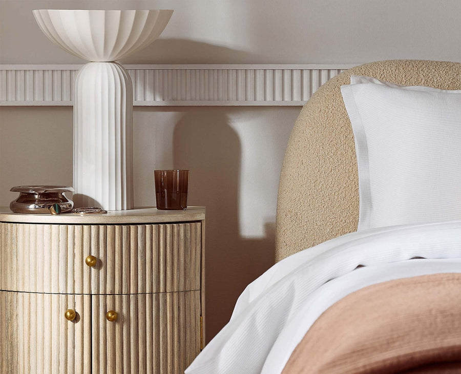 Rome Wooden Fluted Bedside Table Two and One Drawer Furniselan Frosty White