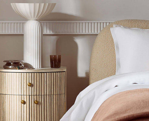 Rome Wooden Fluted Bedside Table Two and One Drawer Furniselan Frosty White