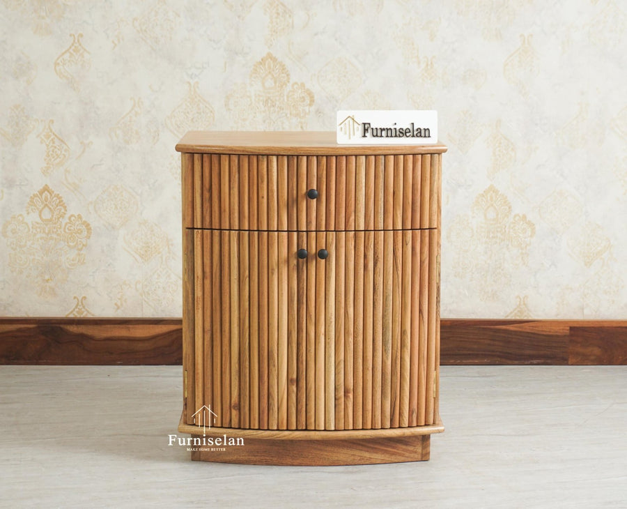 Rome Wooden Bedside Table Two and One Drawer Furniselan Natural Finish