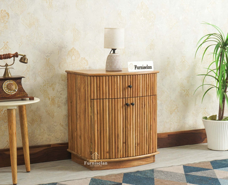 Rome Wooden Bedside Table Two and One Drawer Furniselan Natural Finish