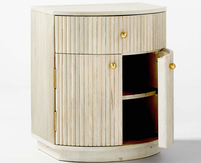 Rome Wooden Fluted Bedside Table Two and One Drawer Furniselan Frosty White