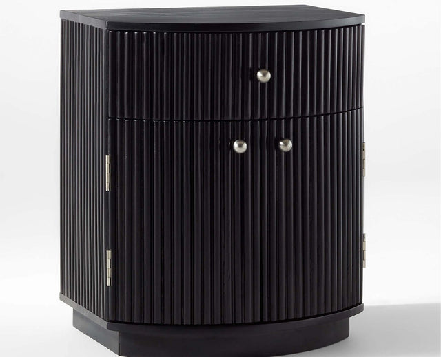 Rome Wooden Fluted Bedside Table Two and One Drawer Furniselan Black Finish