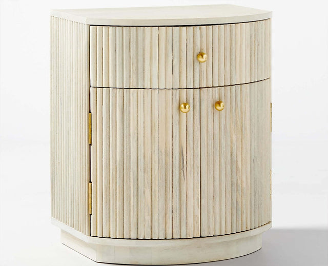 Rome Wooden Fluted Bedside Table Two and One Drawer Furniselan Frosty White