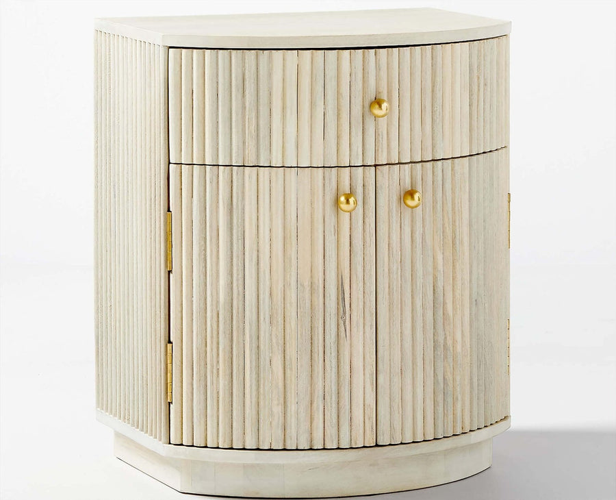 Rome Wooden Fluted Bedside Table Two and One Drawer Furniselan Frosty White