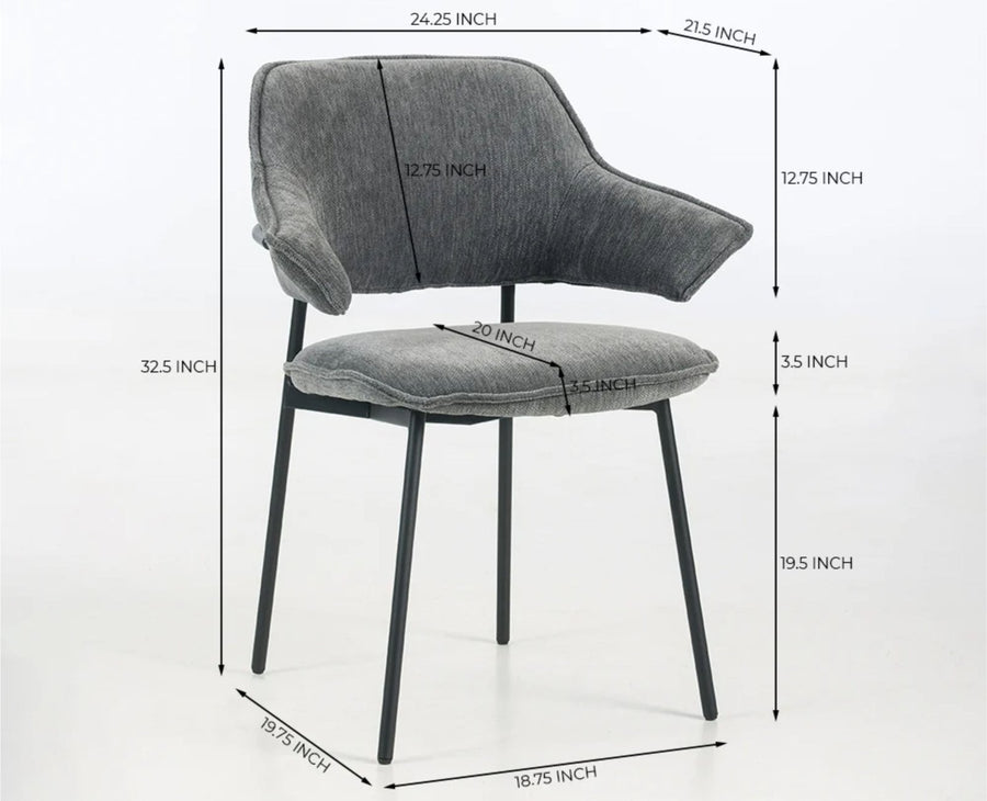 Rowan Fabric Dining Chair with Metal Legs - Grey