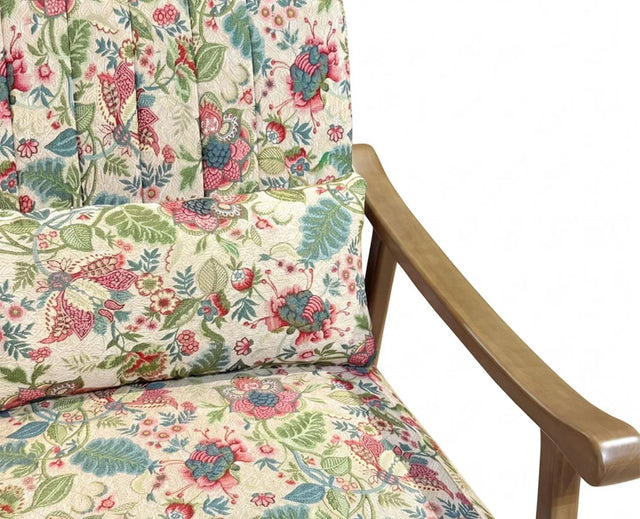 Elias Rubber Wood Rocking Chair with Cotton Fabric - Cream / Multicolor Floral Print