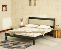 Santorini Wooden King Bed with Upholstered Headboard Black Finish