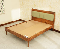 Santorini Wooden King Bed with Upholstered Headboard Teak Finish