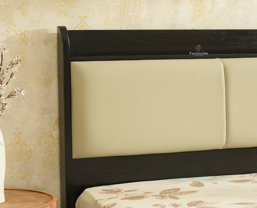 Santorini Wooden King Bed with Upholstered Headboard Black Finish