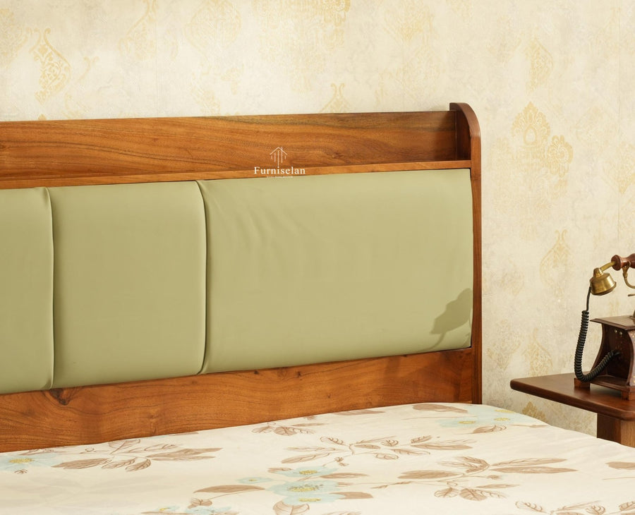 Santorini Wooden King Bed with Upholstered Headboard Teak Finish