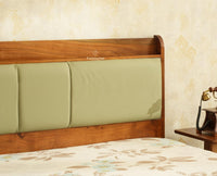 Santorini Wooden King Bed with Upholstered Headboard Teak Finish