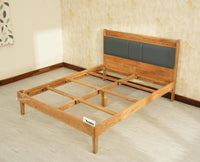 Santorini Wooden King Bed with Upholstered Headboard Natural Finish