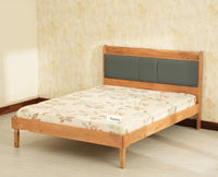 Santorini Wooden King Bed with Upholstered Headboard Natural Finish