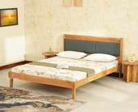 Santorini Wooden King Bed with Upholstered Headboard Natural Finish
