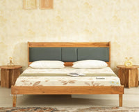 Santorini Wooden King Bed with Upholstered Headboard Natural Finish