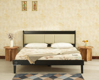 Santorini Wooden King Bed with Upholstered Headboard Black Finish