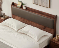 Santorini Wooden King Bed with Upholstered Headboard Furniselan Teak Finish
