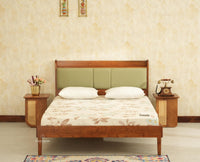 Santorini Wooden King Bed with Upholstered Headboard Teak Finish
