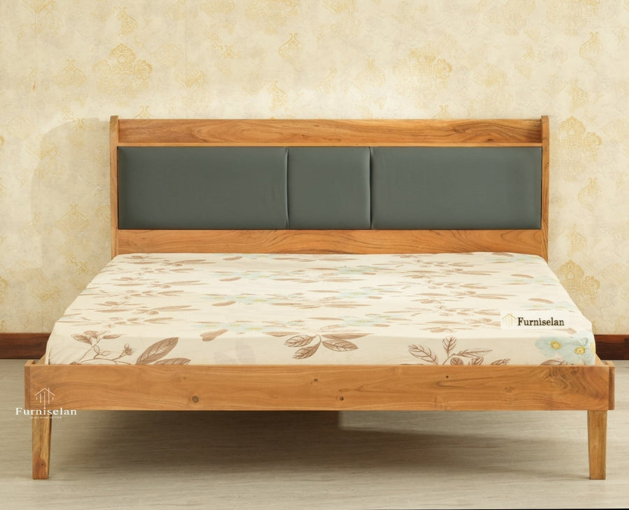 Santorini Wooden King Bed with Upholstered Headboard Natural Finish