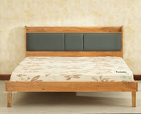 Santorini Wooden King Bed with Upholstered Headboard Natural Finish