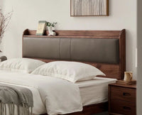 Santorini Wooden King Bed with Upholstered Headboard Furniselan Teak Finish