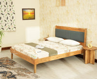 Santorini Wooden Queen Bed with Upholstered Headboard Natural Finish