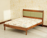 Santorini Wooden Queen Bed with Upholstered Headboard Teak Finish