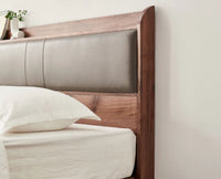 Santorini Wooden Queen Bed with Upholstered Headboard Furniselan Teak Finish