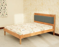 Santorini Wooden Queen Bed with Upholstered Headboard Natural Finish