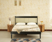 Santorini Wooden Queen Bed with Upholstered Headboard Black Finish