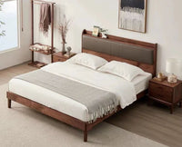 Santorini Wooden Queen Bed with Upholstered Headboard Furniselan Teak Finish