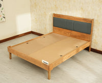 Santorini Wooden Queen Bed with Upholstered Headboard Natural Finish