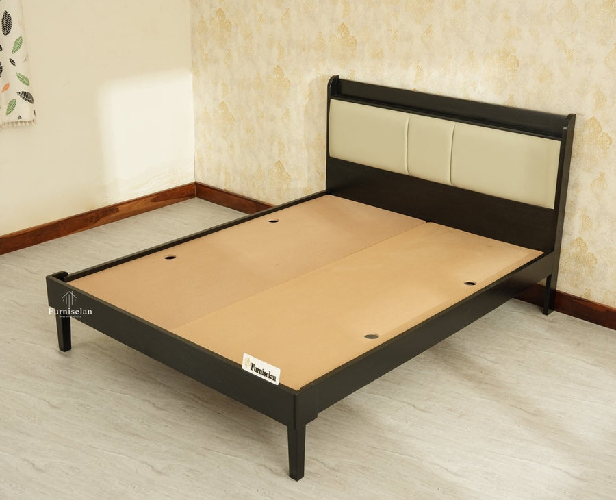 Santorini Wooden Queen Bed with Upholstered Headboard Black Finish