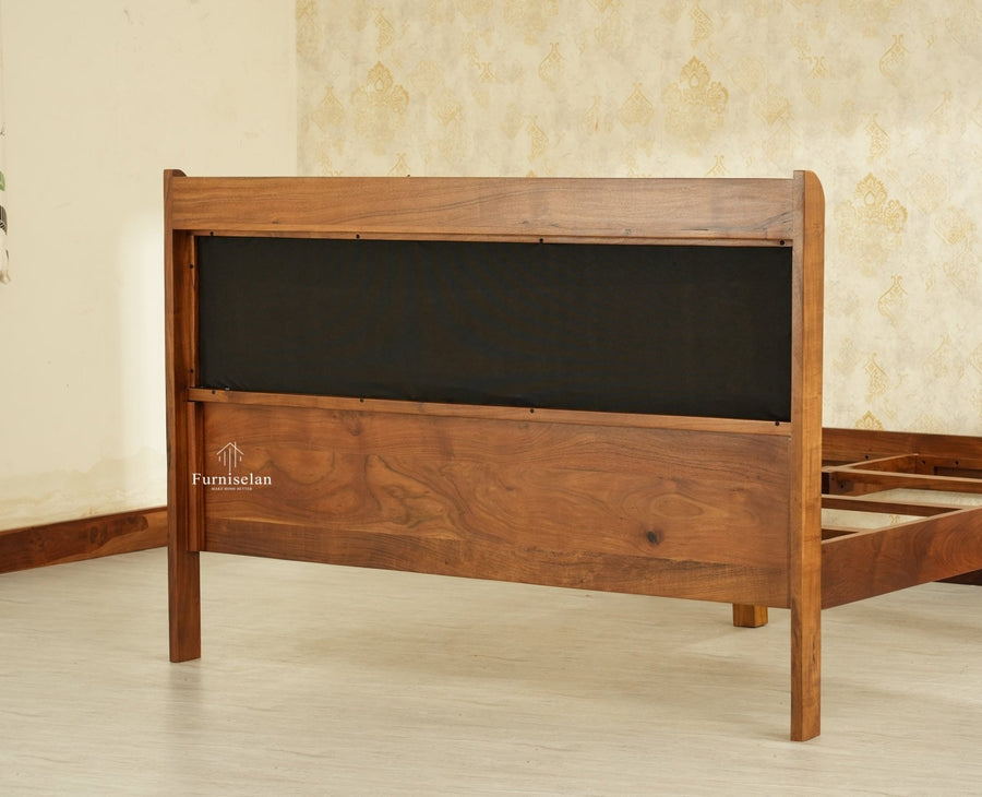 Santorini Wooden Queen Bed with Upholstered Headboard Teak Finish