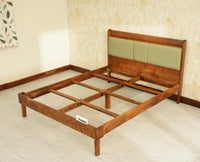 Santorini Wooden Queen Bed with Upholstered Headboard Teak Finish