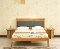 Santorini Wooden Queen Bed with Upholstered Headboard Natural Finish