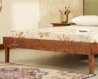 Santorini Wooden Queen Bed with Upholstered Headboard Teak Finish