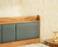 Santorini Wooden Queen Bed with Upholstered Headboard Natural Finish