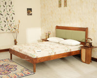 Santorini Wooden Queen Bed with Upholstered Headboard Teak Finish