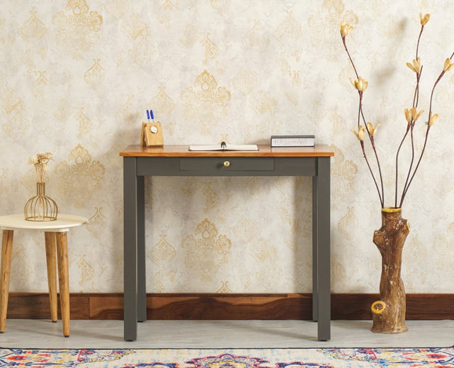 Sendai Solid Wood Study Table with One Drawer - Study Table - Furniselan - Slate-Grey