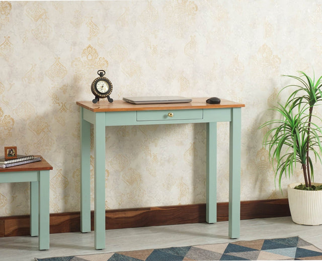 Sendai Solid Wood Study Table with One Drawer - Study Table - Furniselan - Slit-Green