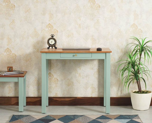 Sendai Solid Wood Study Table with One Drawer - Study Table - Furniselan - Slit-Green