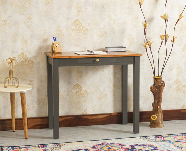 Sendai Solid Wood Study Table with One Drawer - Study Table - Furniselan - Slate-Grey