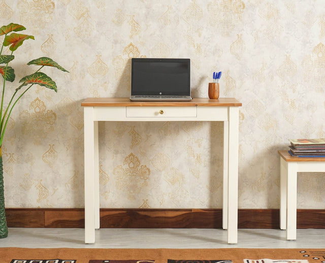 Sendai Solid Wood Study Table with One Drawer - Study Table - Furniselan - Frosty White